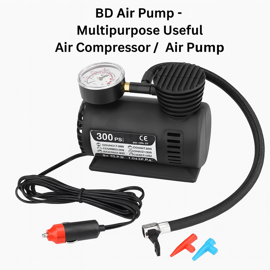 Electric Air Compressor Inflator Pump for car, Bike, tubeless tyre. 12V 300 PSI air Pump for Bicycle, Football, Basketball