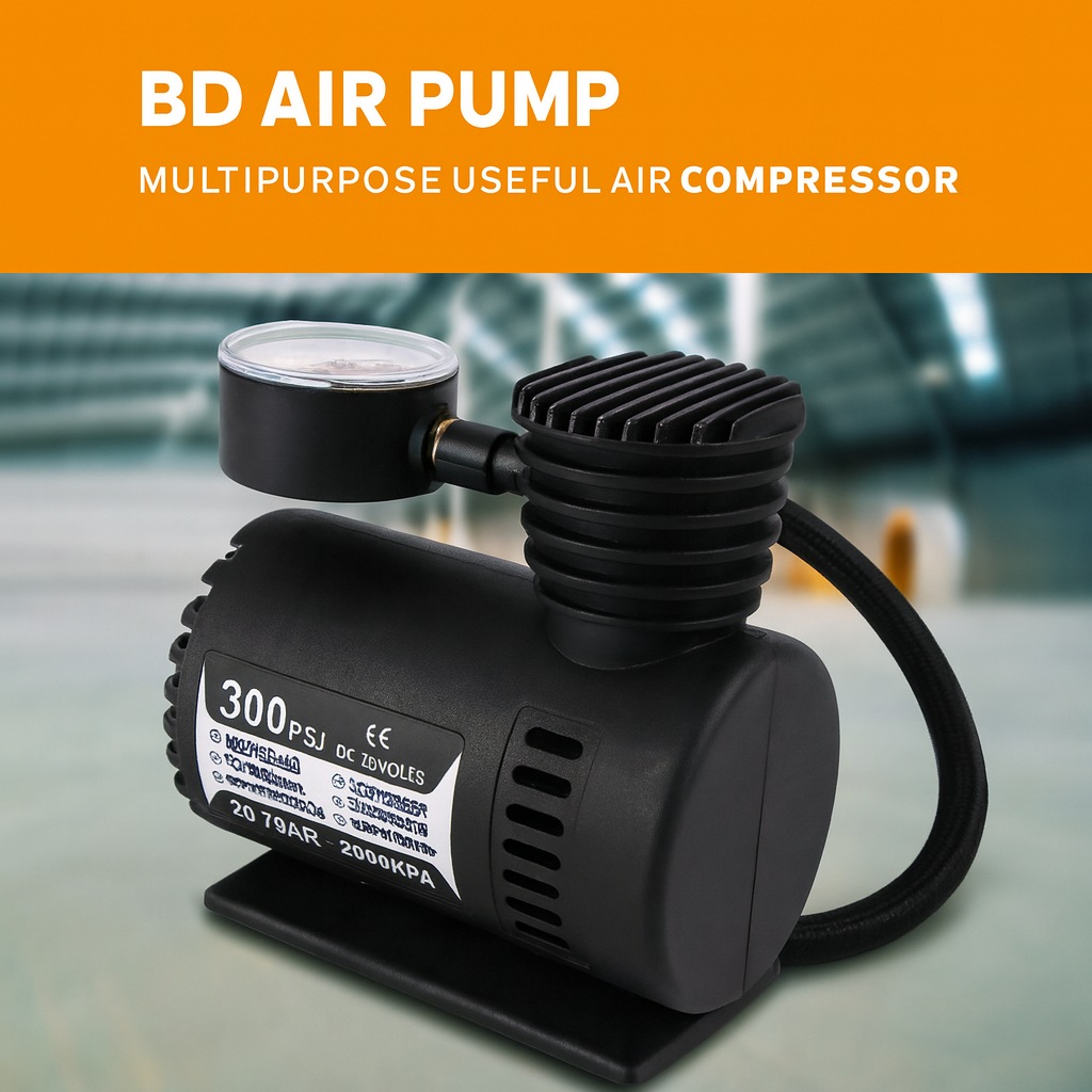 Electric Air Compressor Inflator Pump for car, Bike, tubeless tyre. 12V 300 PSI air Pump for Bicycle, Football, Basketball